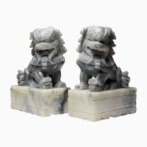 Kleine Vintage Foo Dogs/Lions aus geschnitztem Speckstein, 2er Set