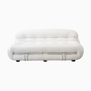 Soriana Sofa in White Leather attributed to Afra & Tobia Scarpa for Cassina, 1970s