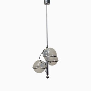 Italian Chrome Lamp with Three Opaline Glass Globes, 1970s