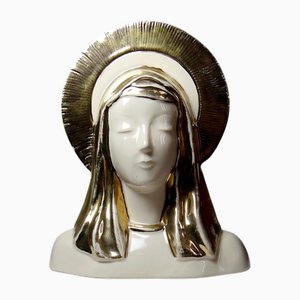 Vintage Bust of the Virgin with Halo in Glazed Ceramic