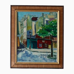 Nils Moreau, City Scene, 1960s, Huile sur Toile, Encadrée