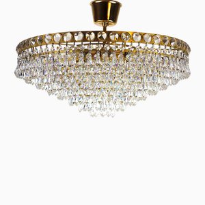Lampadario a 8 luci in ottone e cristallo di Joska Bodenmais, anni '70