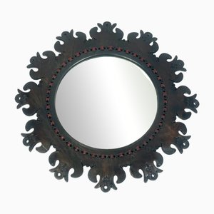 Specchio Folk Art con cornice in pelle, Germania, anni '60