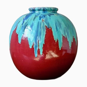 Large Art Nouveau Red Vase from CAB Céramique d'Art de Bordeaux, 1920s