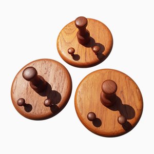 Teak Wall Hooks, 1970s, Set of 3
