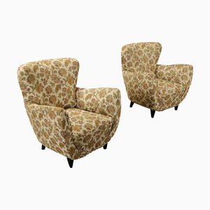 Poltrone vintage in tessuto jacquard e legno, anni '50, set di 2