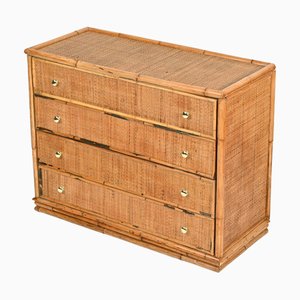 Mid-Century Modern Italian Organic Chest of Drawers in Bamboo and Brass, 1970