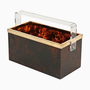 Italian Magazine Rack in Acrylic Tortoiseshell and Brass from Dior, 1970s