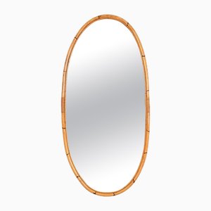 Miroir Ovale Mid-Century en Rotin Courbé et Osier, Italie, 1970s