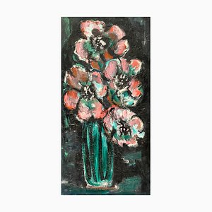 William Goliasch, Flores en un jarrón verde, óleo sobre lienzo