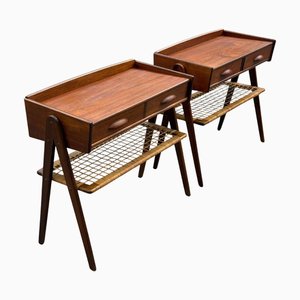 Teak Nightstands with Rattan Shelves by Søren Rasmussen, 1960s, Set of 2