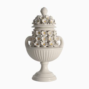 White Ceramic Flower Table Lamp, Italy, 1960s