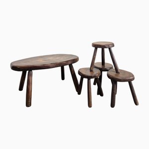 Brutalist Coffee Table and Stools, Set of 5