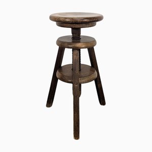 Brutalist Wooden Adjustable Stool