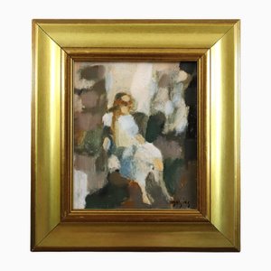 Femme au Repose, Huile sur Panneau, Encadrée