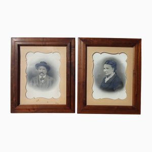 Grandval, Portraits, 1911, Kohlezeichnungen, Gerahmt, 2er Set