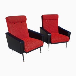 Vintage Stühle in Rot & Schwarz mit Kompassfüßen, 1970er, 2er Set