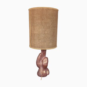 Abstract Table Lamp in Ceramic Majolica with Pink Fabric Lampshade from Laveno, 1960s