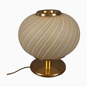 Spherical Table Lamp in Striped Murano Glass and Brass, 1960s