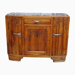 Art Deco Buffet aus Nussholz & Grauem Marmor, 1930er