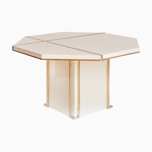 Tavolo da pranzo allungabile in legno laccato e ottone dorato di Jean Claude Mahey, Francia, anni '70