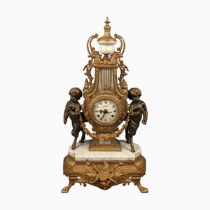 Louis XVI Style Bronze and Marble Mantel Clock with Cherubs, 1940s