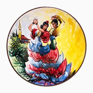 Handbemalter Vintage Flamenco Tänzer Wandteller, Spanien, 1960er