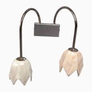 Lámpara de pared moderna con doble luz de cristal de Murano rosa y blanco de La Murrina, años 70