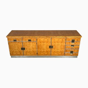 Art Deco Style Sideboard in Burl Wood and Chrome from Glam Furniture, Italy, 1970s