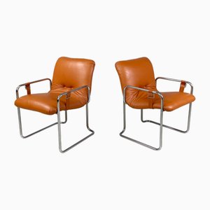 Italienische Moderne Stühle aus braunem Leder & Metall, Guido Faleschini zugeschrieben, 1970er, 2er Set