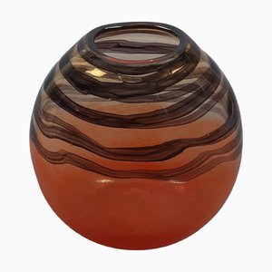 Jarrón Sommerso moderno en naranja y cristal de Murano ahumado, años 70