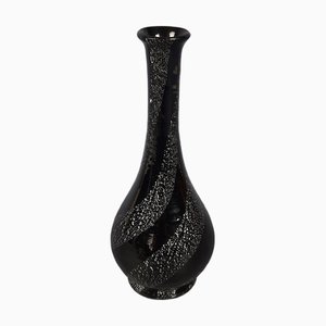 Vaso in vetro di Murano nero con scaglie d'argento di Archimede Seguso, anni '70