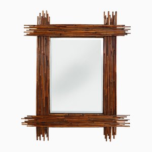 Large Vintage Bamboo Mirror with Beveled Mirror, France, 1960s