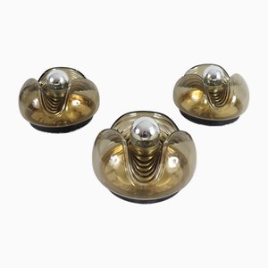 Wave Ceiling or Wall Lamps from Peill & Putzler for Koch & Lowy, Germany, 1970s, Set of 3