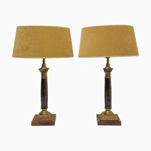Säulen-Tischlampen aus Kunstmarmor & Messing, 1980er, 2er Set