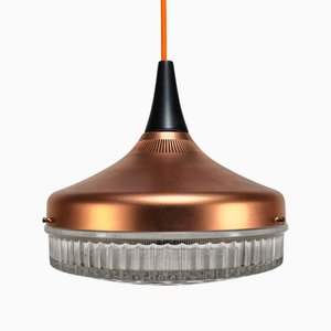 Vintage Scandinavian Copper, Black and Prismatic Glass Pendant Lamp, 1970s