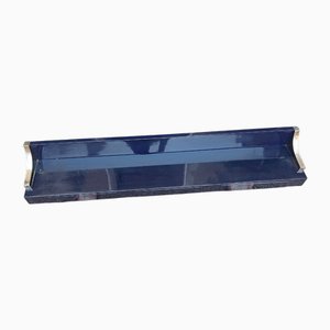 Grande Console Murale Industrielle en Chrome et Laque Bleue avec Tiroirs de Dado, 1970s