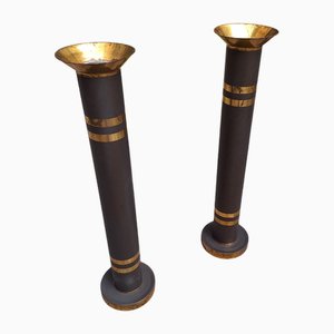 Flower Pots in Black Lacquered Brass, 1950s, Set of 2
