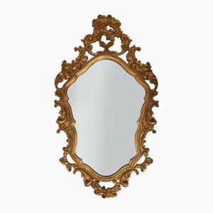 Miroir Mural Baroque Ovale en Bois Doré, France, 1950s