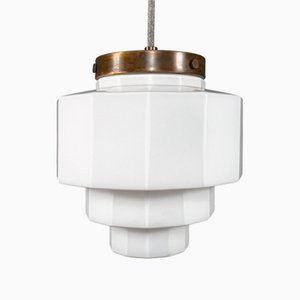 Lampada a sospensione Art Déco in vetro opalino, Regno Unito, anni '30