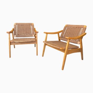 Dänische Mid-Century Korbsessel im Stil von Hans Wagner, 1960er, 2er Set