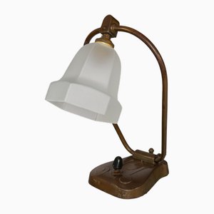 Jugendstil Schreibtischlampe aus Bronze mit Glasschirm, 1920er