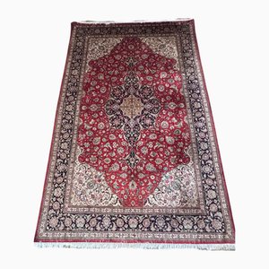 Alfombra oriental vintage de seda Qom tejida a mano, años 80