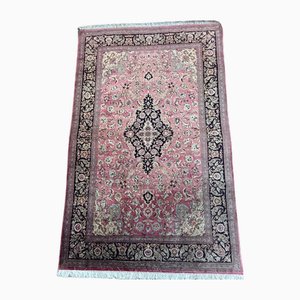 Alfombra oriental vintage de seda Qom tejida a mano, años 80