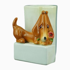 Porte-Stylo Art Déco avec Chien en Céramique par Tarcisio Tosin pour La Freccia, Italie, 1920s