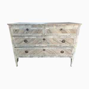 Italian Bleached Walnut Commode with Drawer in Burl Veneer, 18th Century