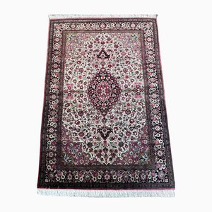 Alfombra oriental Qom vintage de seda tejida a mano, años 80