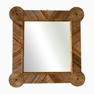 Italian Rattan and Bamboo Wall Mirror by Vivai Del Sud, 1970s