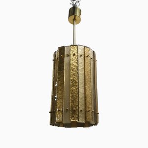 Lampadario e sospensione color oro in vetro artistico e ottone di Murano, 2000