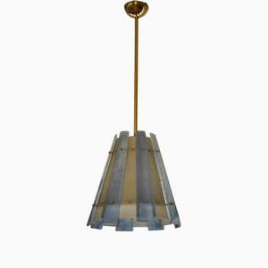Lampadario e sospensione in Vetro di Murano e Ottone Bianco Ghiaccio e Azzurro